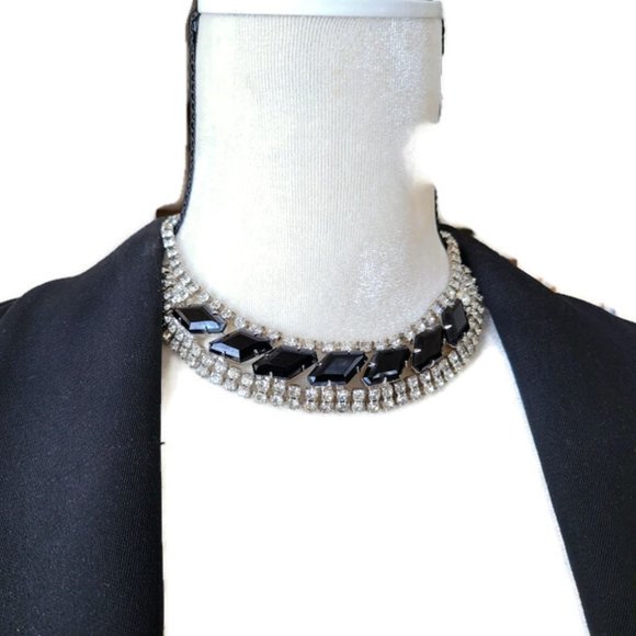 Vintage Black and Clear Bib Style Rhinestone Necklace & Earring Set - Picture 7 of 9